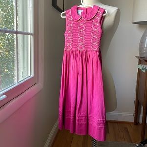 Elegant hand smocked child’s dress, pink, size 6 by Viva la Fete.